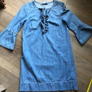 Draper James Size 2 Chambray Denim Ruffle Shift Dress Ruffle Bell 3/4 Sleeve